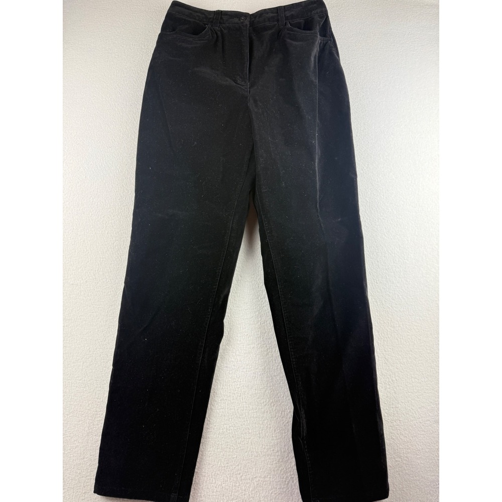 Talbots Womens Black Velvet Straight Leg Pants High Rise‎ Stretch Size 10